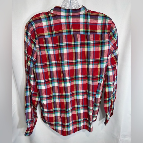 Lauren Ralph Lauren Linen Button Up Shirt Red Plaid PM - Picture 3 of 4